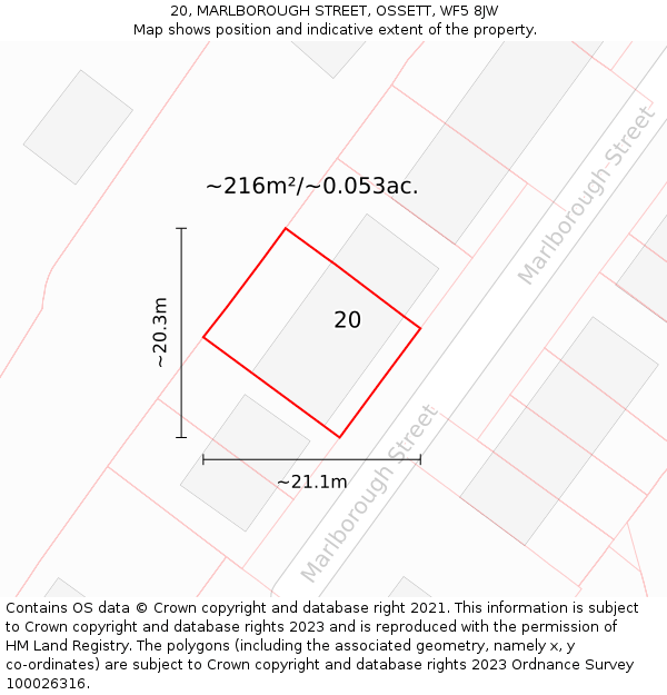 20, MARLBOROUGH STREET, OSSETT, WF5 8JW: Plot and title map