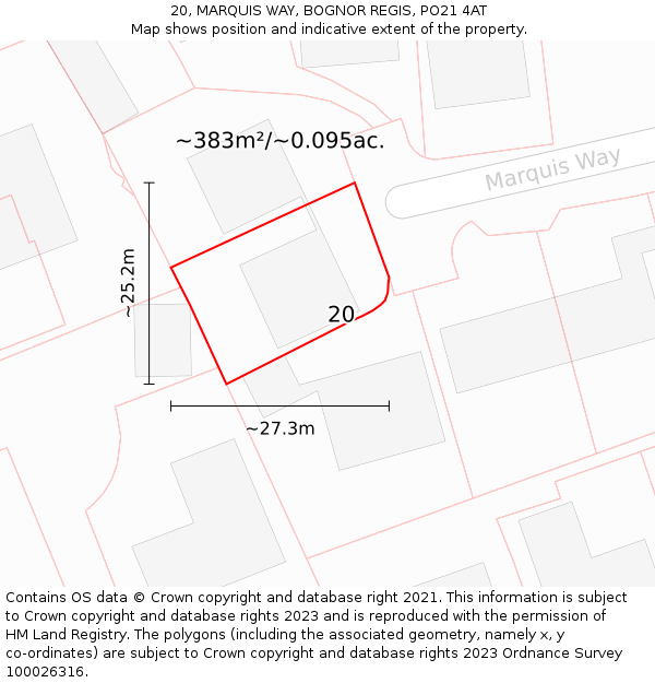 20, MARQUIS WAY, BOGNOR REGIS, PO21 4AT: Plot and title map