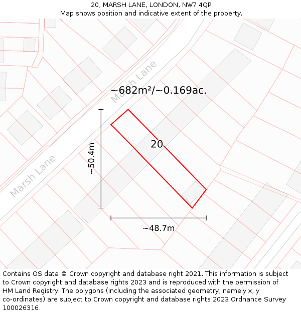 20, MARSH LANE, LONDON, NW7 4QP: Plot and title map