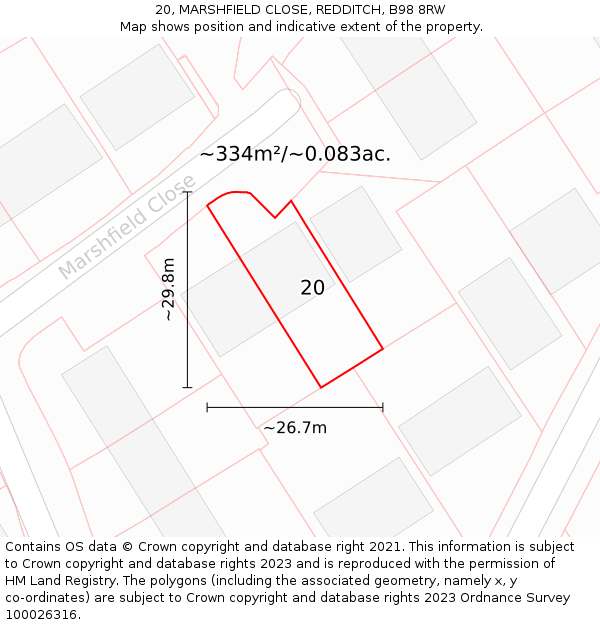 20, MARSHFIELD CLOSE, REDDITCH, B98 8RW: Plot and title map