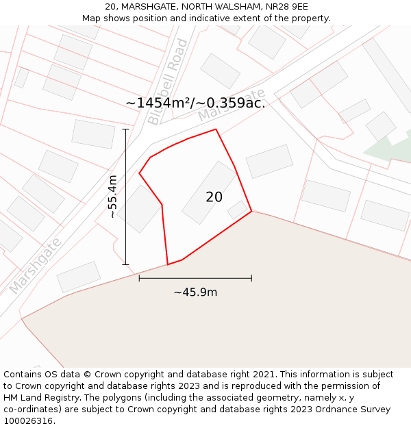 20, MARSHGATE, NORTH WALSHAM, NR28 9EE: Plot and title map