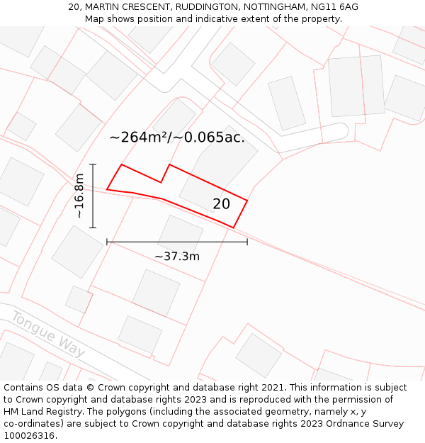 20, MARTIN CRESCENT, RUDDINGTON, NOTTINGHAM, NG11 6AG: Plot and title map