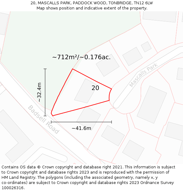 20, MASCALLS PARK, PADDOCK WOOD, TONBRIDGE, TN12 6LW: Plot and title map