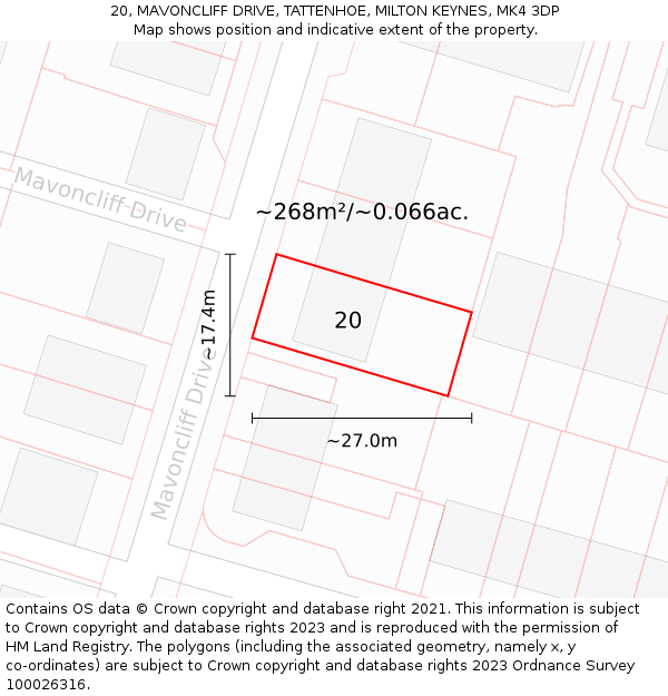 20, MAVONCLIFF DRIVE, TATTENHOE, MILTON KEYNES, MK4 3DP: Plot and title map