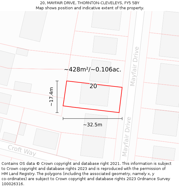 20, MAYFAIR DRIVE, THORNTON-CLEVELEYS, FY5 5BY: Plot and title map