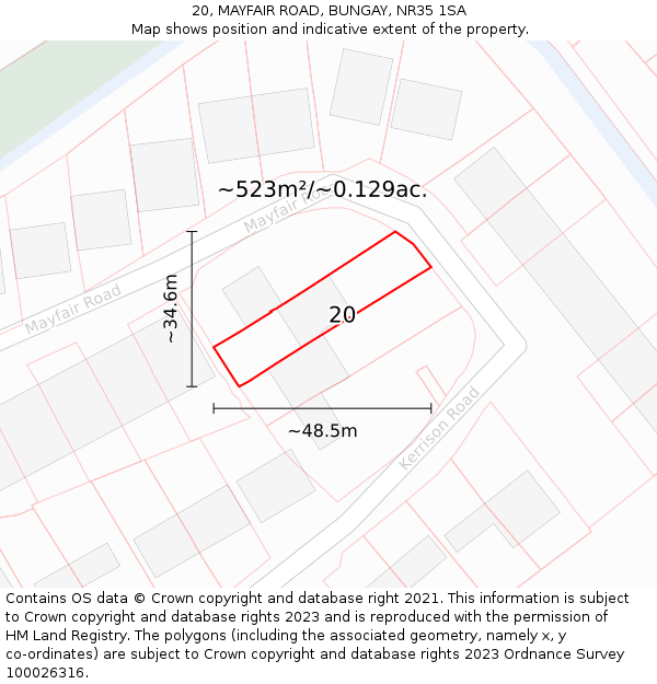 20, MAYFAIR ROAD, BUNGAY, NR35 1SA: Plot and title map