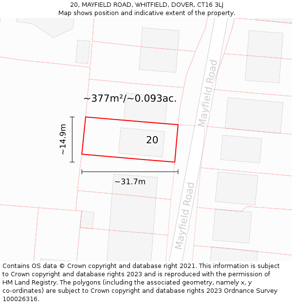 20, MAYFIELD ROAD, WHITFIELD, DOVER, CT16 3LJ: Plot and title map