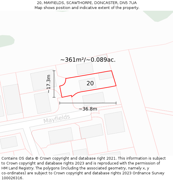 20, MAYFIELDS, SCAWTHORPE, DONCASTER, DN5 7UA: Plot and title map