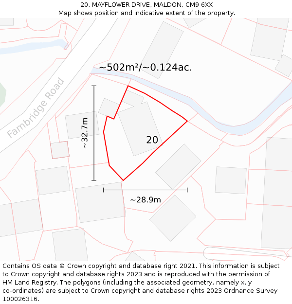 20, MAYFLOWER DRIVE, MALDON, CM9 6XX: Plot and title map