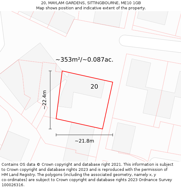 20, MAYLAM GARDENS, SITTINGBOURNE, ME10 1GB: Plot and title map