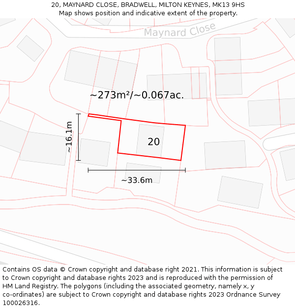 20, MAYNARD CLOSE, BRADWELL, MILTON KEYNES, MK13 9HS: Plot and title map