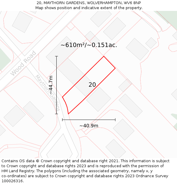 20, MAYTHORN GARDENS, WOLVERHAMPTON, WV6 8NP: Plot and title map