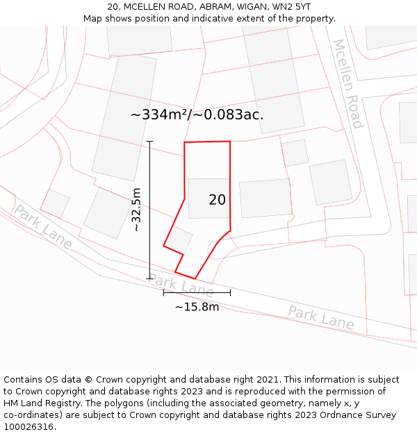 20, MCELLEN ROAD, ABRAM, WIGAN, WN2 5YT: Plot and title map