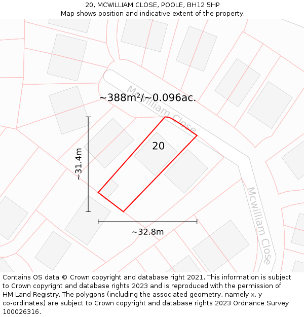 20, MCWILLIAM CLOSE, POOLE, BH12 5HP: Plot and title map