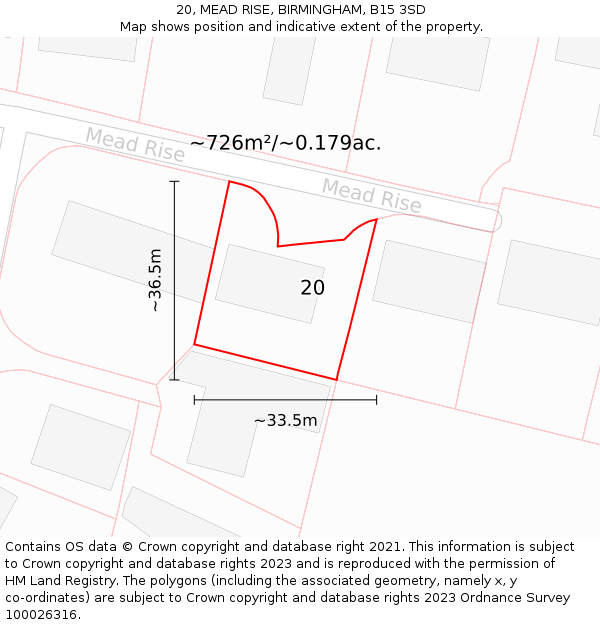 20, MEAD RISE, BIRMINGHAM, B15 3SD: Plot and title map