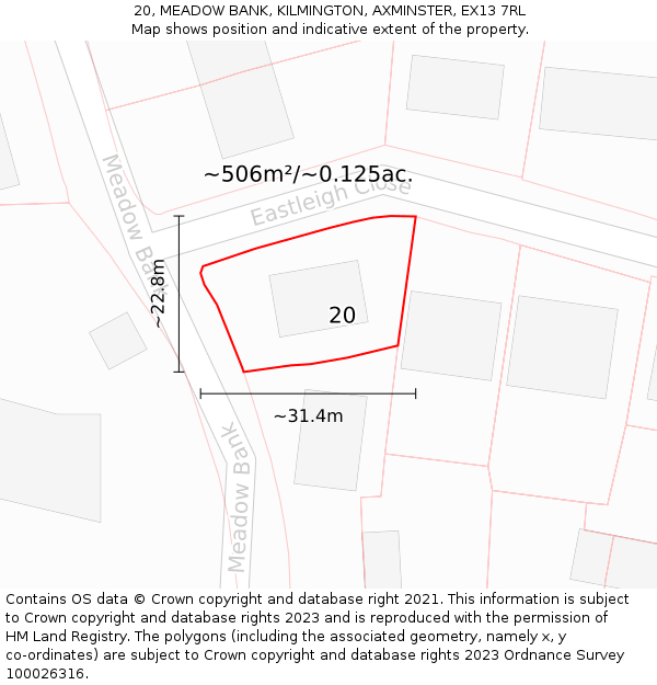 20, MEADOW BANK, KILMINGTON, AXMINSTER, EX13 7RL: Plot and title map