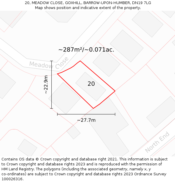 20, MEADOW CLOSE, GOXHILL, BARROW-UPON-HUMBER, DN19 7LG: Plot and title map