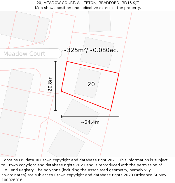 20, MEADOW COURT, ALLERTON, BRADFORD, BD15 9JZ: Plot and title map