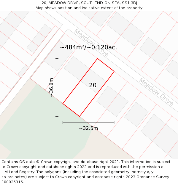 20, MEADOW DRIVE, SOUTHEND-ON-SEA, SS1 3DJ: Plot and title map