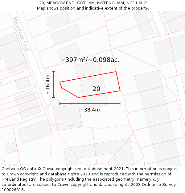 20, MEADOW END, GOTHAM, NOTTINGHAM, NG11 0HP: Plot and title map