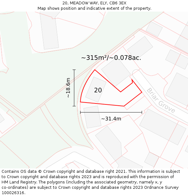 20, MEADOW WAY, ELY, CB6 3EX: Plot and title map