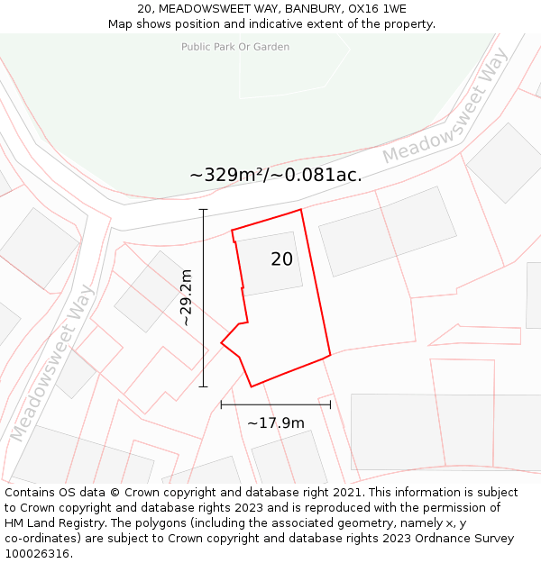 20, MEADOWSWEET WAY, BANBURY, OX16 1WE: Plot and title map