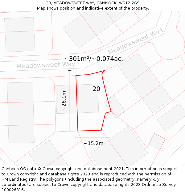 20, MEADOWSWEET WAY, CANNOCK, WS12 2GS: Plot and title map