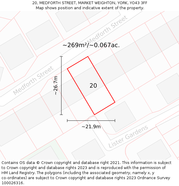 20, MEDFORTH STREET, MARKET WEIGHTON, YORK, YO43 3FF: Plot and title map