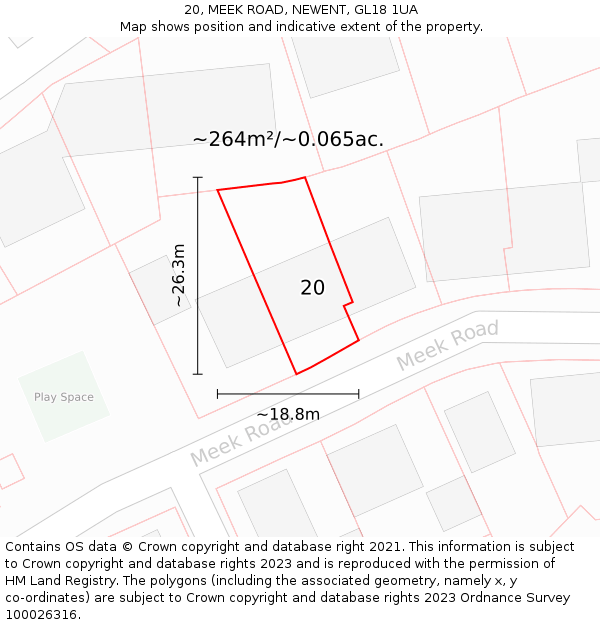 20, MEEK ROAD, NEWENT, GL18 1UA: Plot and title map