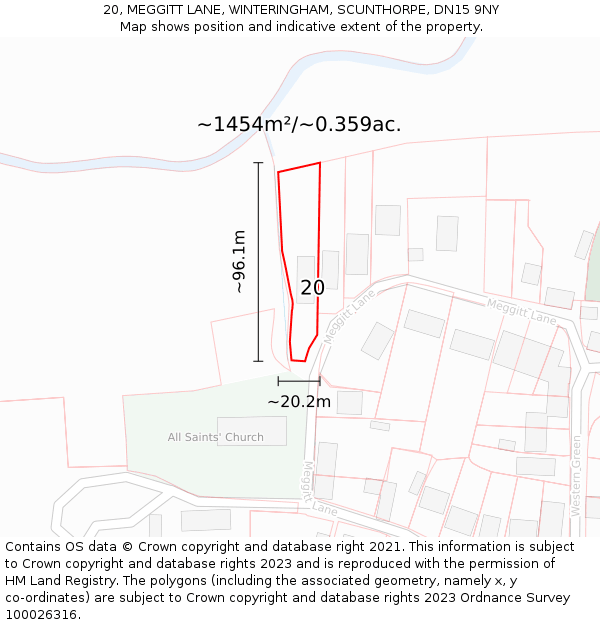 20, MEGGITT LANE, WINTERINGHAM, SCUNTHORPE, DN15 9NY: Plot and title map