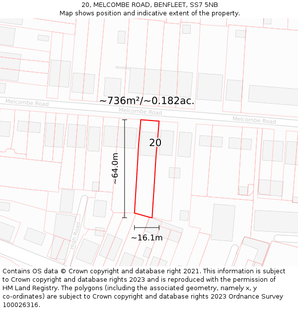 20, MELCOMBE ROAD, BENFLEET, SS7 5NB: Plot and title map