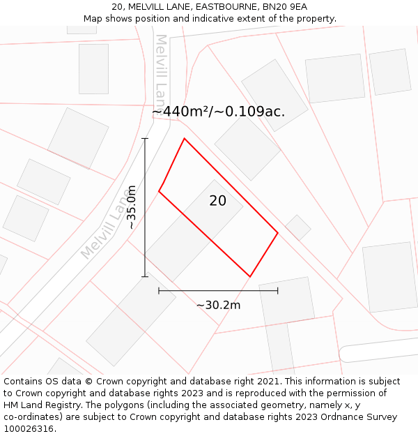 20, MELVILL LANE, EASTBOURNE, BN20 9EA: Plot and title map