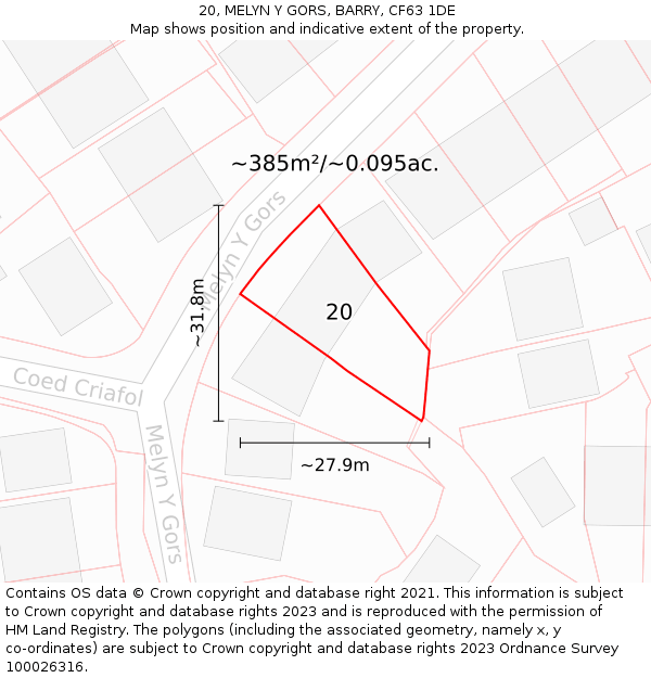 20, MELYN Y GORS, BARRY, CF63 1DE: Plot and title map