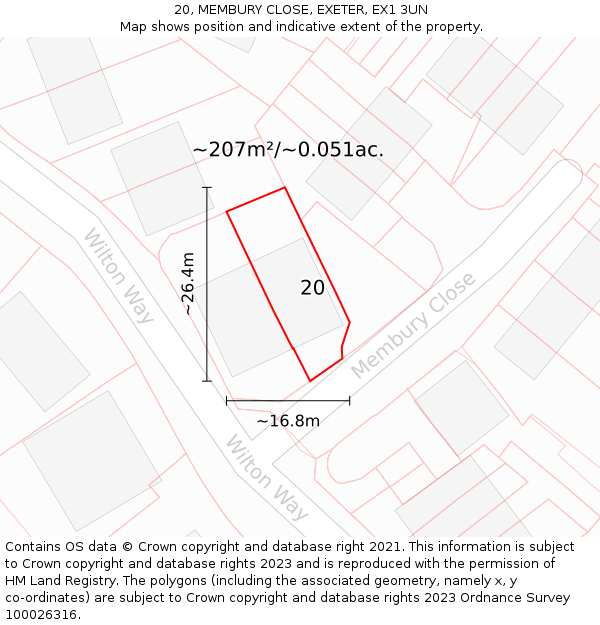 20, MEMBURY CLOSE, EXETER, EX1 3UN: Plot and title map