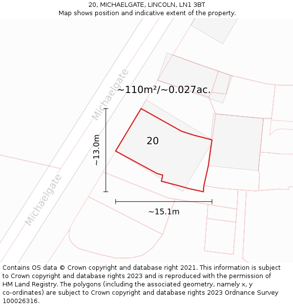 20, MICHAELGATE, LINCOLN, LN1 3BT: Plot and title map