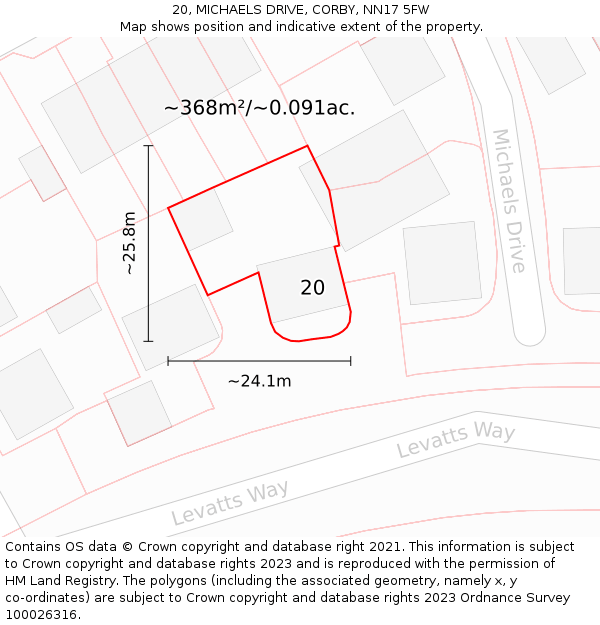 20, MICHAELS DRIVE, CORBY, NN17 5FW: Plot and title map