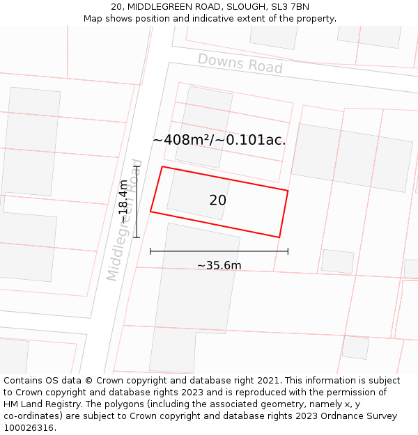 20, MIDDLEGREEN ROAD, SLOUGH, SL3 7BN: Plot and title map