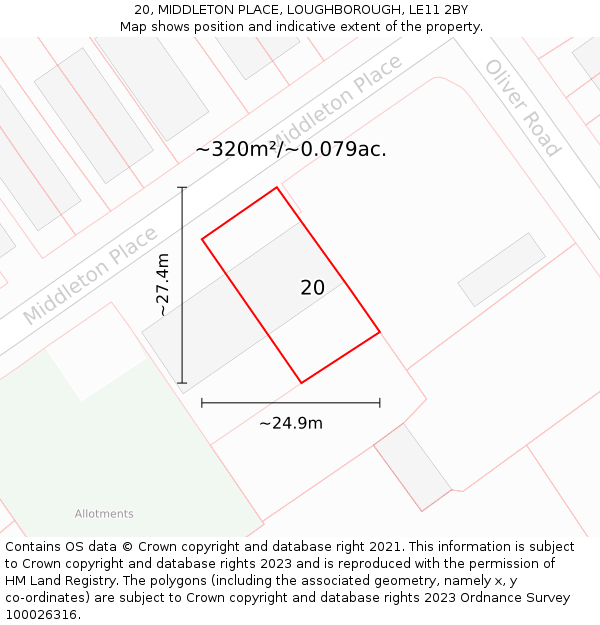 20, MIDDLETON PLACE, LOUGHBOROUGH, LE11 2BY: Plot and title map