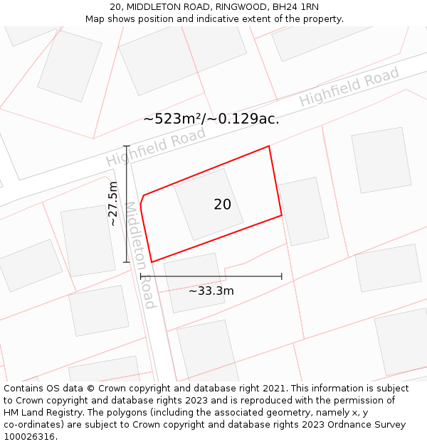 20, MIDDLETON ROAD, RINGWOOD, BH24 1RN: Plot and title map