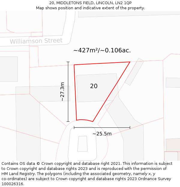 20, MIDDLETONS FIELD, LINCOLN, LN2 1QP: Plot and title map