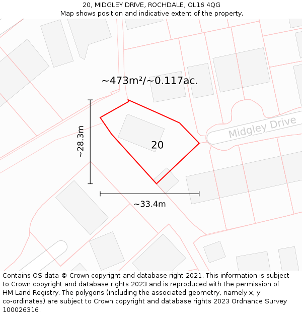 20, MIDGLEY DRIVE, ROCHDALE, OL16 4QG: Plot and title map