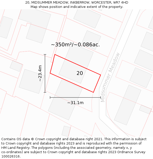 20, MIDSUMMER MEADOW, INKBERROW, WORCESTER, WR7 4HD: Plot and title map