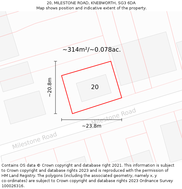 20, MILESTONE ROAD, KNEBWORTH, SG3 6DA: Plot and title map