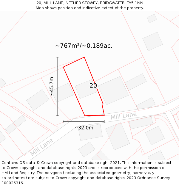 20, MILL LANE, NETHER STOWEY, BRIDGWATER, TA5 1NN: Plot and title map