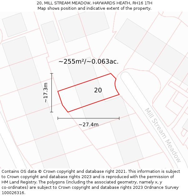 20, MILL STREAM MEADOW, HAYWARDS HEATH, RH16 1TH: Plot and title map