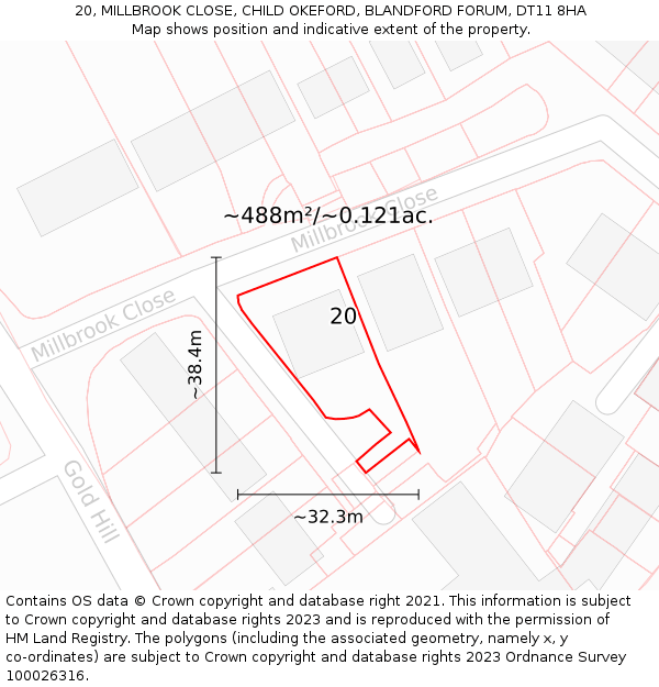 20, MILLBROOK CLOSE, CHILD OKEFORD, BLANDFORD FORUM, DT11 8HA: Plot and title map