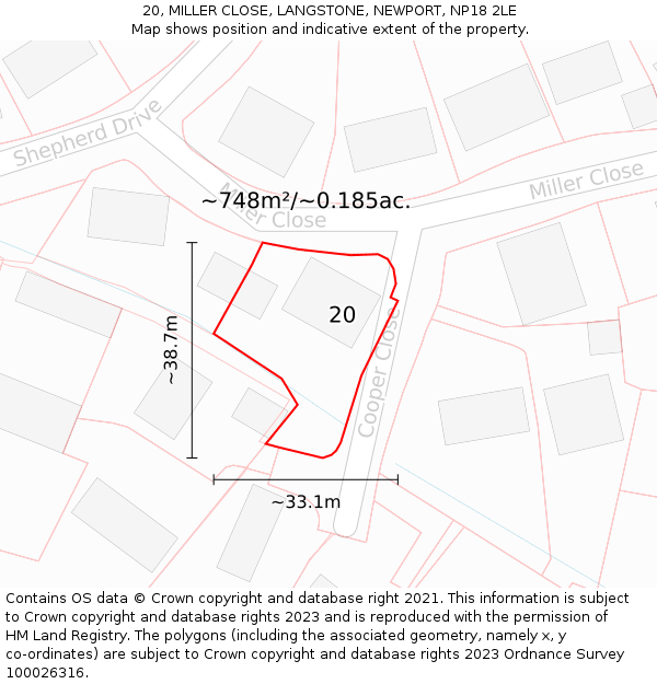 20, MILLER CLOSE, LANGSTONE, NEWPORT, NP18 2LE: Plot and title map