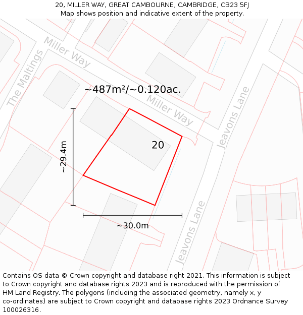 20, MILLER WAY, GREAT CAMBOURNE, CAMBRIDGE, CB23 5FJ: Plot and title map