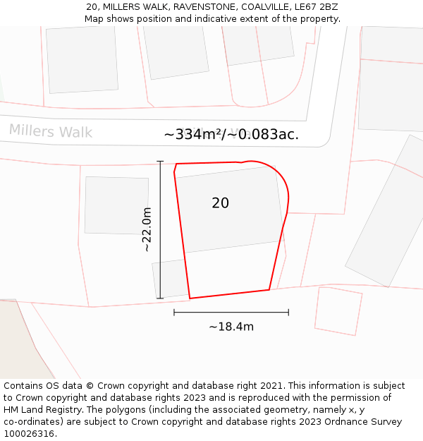 20, MILLERS WALK, RAVENSTONE, COALVILLE, LE67 2BZ: Plot and title map