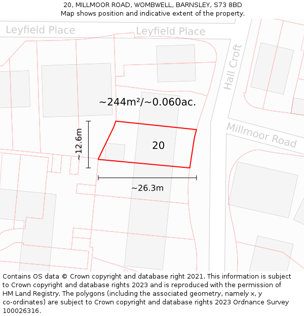 20, MILLMOOR ROAD, WOMBWELL, BARNSLEY, S73 8BD: Plot and title map